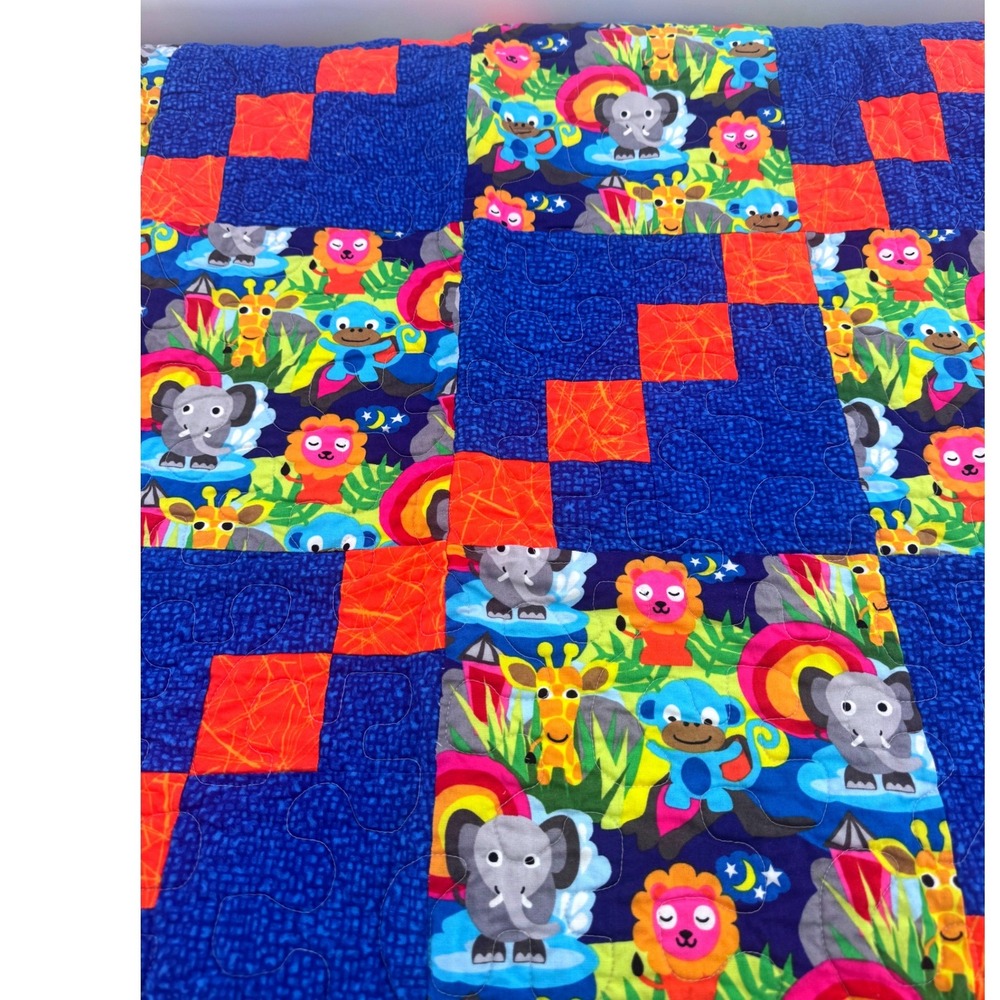 Project Linus Quilt Multicolor Jungle Animal Patchwork Floral Reverse Blanket